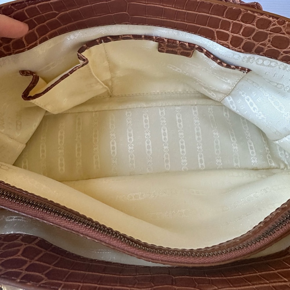 Vintage CELINE Old Boogie Bag Croc Embossed Leather Handbag Tea Brown Beige - Picture 7 of 11